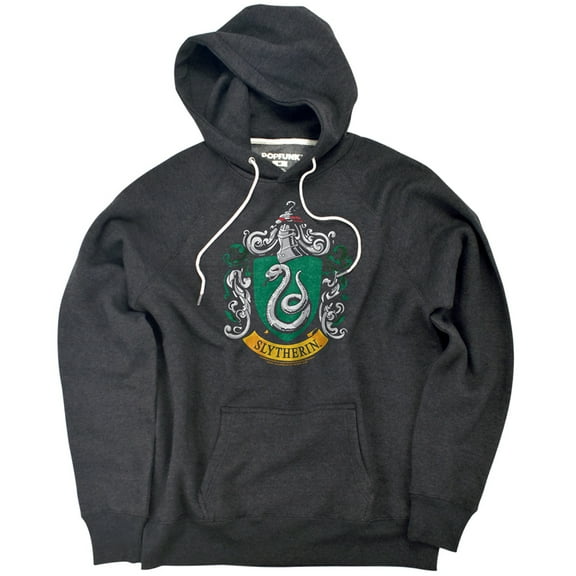 Harry Potter Slytherin Crest Unisex Adult Slim Fit Pull-Over Heather Hoodie, Charcoal, Small