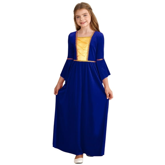 DPOIS Kids Girls Medieval Renaissance Dress Vintage Princess Costume Royal Blue 12