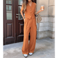 thumbnail image 5 of Women'S 2 Piece Outfits Linen Vest Waistcoat Dressy Casual Sets Wide Leg Pants Suits Orange Color M, 5 of 7