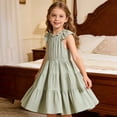thumbnail image 5 of WhouRiu Girls Summer Sleeveless Dress Solid Color Crew Neck Ruffle Flowy Party Dresses Kids Casual Comfortable Cute Everyday Sundress,5-6 Years, 5 of 7
