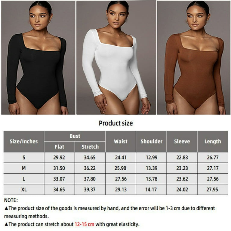 2 Piece Women's Long Sleeve Bodysuit Ribbed Sexy Scoop Neck Bodycon  Bodysuits-Black & White,XL 