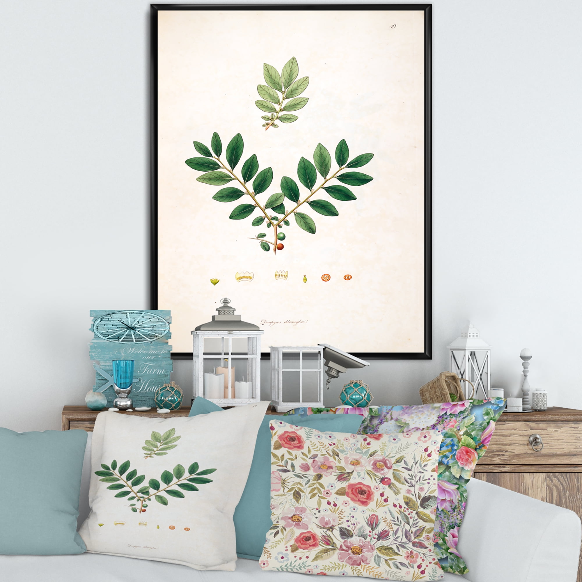 Designart 'Ancient Plant Life XIV' Farmhouse Framed Canvas Wall Art Print
