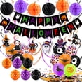 thumbnail image 4 of Hovilon 6 Pieces Paper Honeycomb Balls Hanging Tissue Pom Poms, Black Orange Purple Halloween Party Decor for Indoor Ceiling Window Doorway, Spooky Holiday Venue Layout Supplies for Themed Home Decor, 4 of 6