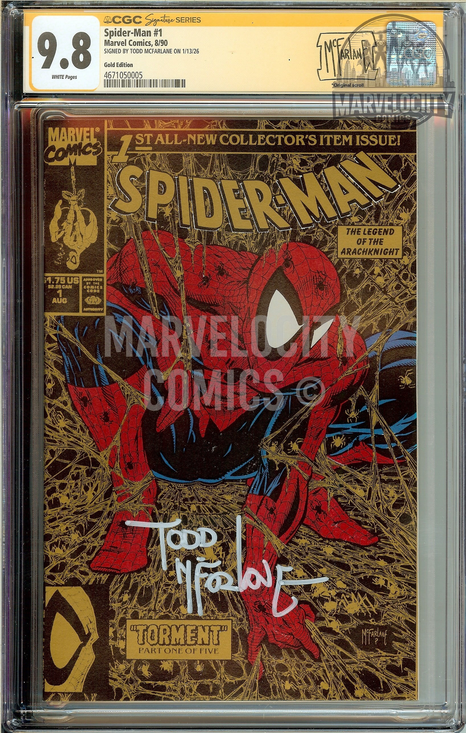 Spider-man #1 GOLD Variant CGC 9.8 SS SIGNED TODD MCFARLANE with CUSTOM label