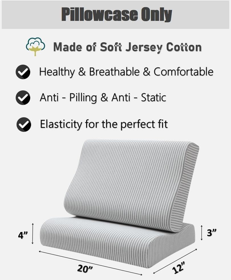 Replacement Pillow Case for Memory Foam Neck Pillow, Zippered Cover, Soft Cotton Protector for Cervical Pillow, Latex Pillow