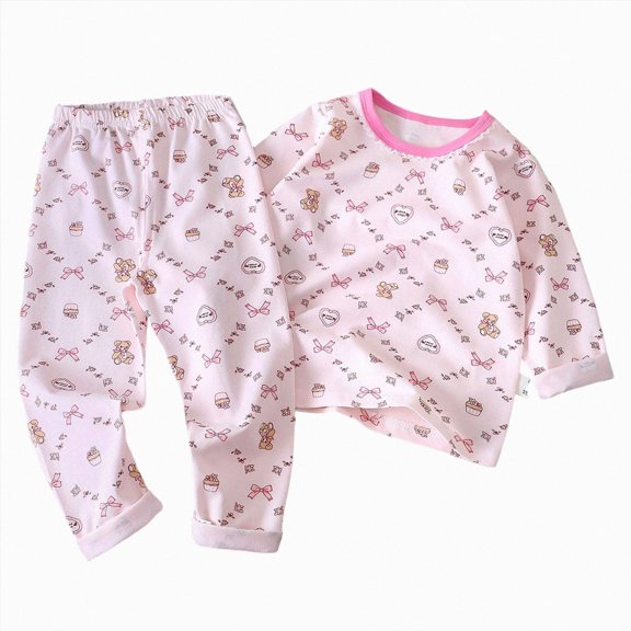 CAUYDY Kids Girl Sleepwear Pajamas for Child 5-7T 8-10Y Long Sleeved Top Elastic Pants 2 Piece Cute Set Girls Fall Winter Clothes Sizes 5-6 Years,Pink