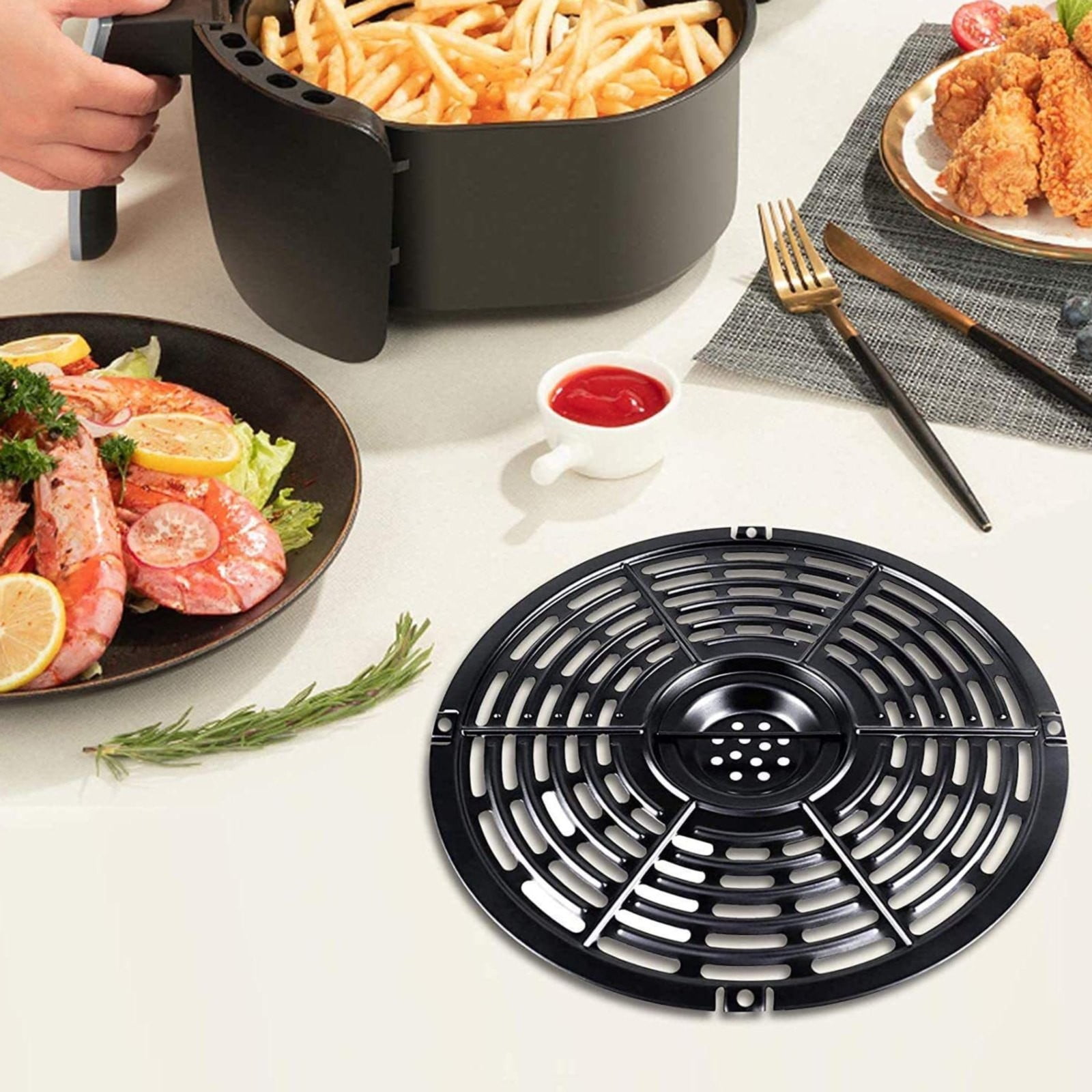 Non-Stick Air Fryer Crisper Plate Air Fryer Replacement Grill Grate Universal Air Fryer Accessory Tray Air Fryer Grill Pan For Steak Pizza Barbecue French Fries Air Fryer Replacement Parts