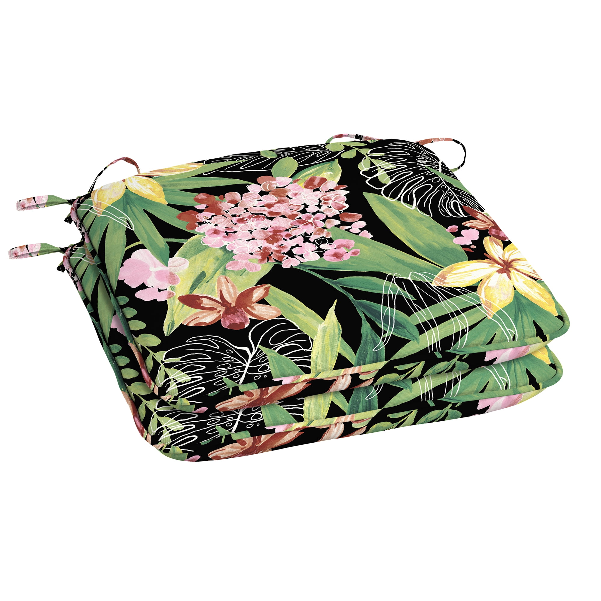 Better Homes & Gardens Black Tropical 18 x 19 in. Outdoor Seat Pad, Set