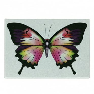 Swallowtail Butterfly Cutting Board, Lively Wildlife Animal with Antennas in Dreamlike Colors, Decorative Tempered Glass Cutting and Serving Board, Small Size, Multicolor, by Ambesonne