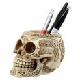 thumbnail image 2 of Ebros Gift Day Of The Dead Celtic Tribal Tattoo Skull Pen Holder Figurine 4.5"L Office Desktop Ossuary Skull Head Stationery Holder, 2 of 5
