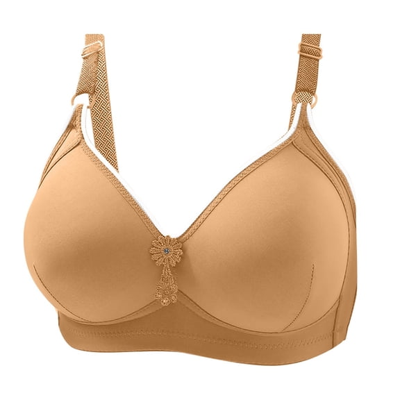 UJNDER Smooth Gathered Bra No or Steel Ring Three Buckle Side Collection Auxiliary Breast Underwear for Women Beige 40