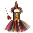 thumbnail image 3 of FEIFLY Toddler Kids Baby Girls Pageant Witch Halloween Party Tulle Dresses With Hats & Broom Fancy Dress Up Sets Leisure Child Clothes Sets, 3 of 9