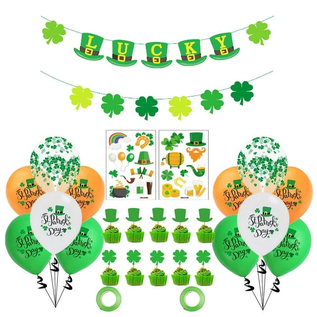 RKSTN st patricks day decorations St. Patrick's Day Decorations, 28 Pcs St Patricks Day Accessories For Irish Party , Hanging Swirl, Luck Banner, Irish Stickers, Cake Flag, Ball-oon