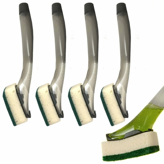 4 Pc Soap Dispenser Scrubber Sponge Brush Dish Wand Scrub Refill Wash Kitchen