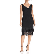 Adrianna Papell Women's Ottoman V Neck Fringe Dress Black Size 8