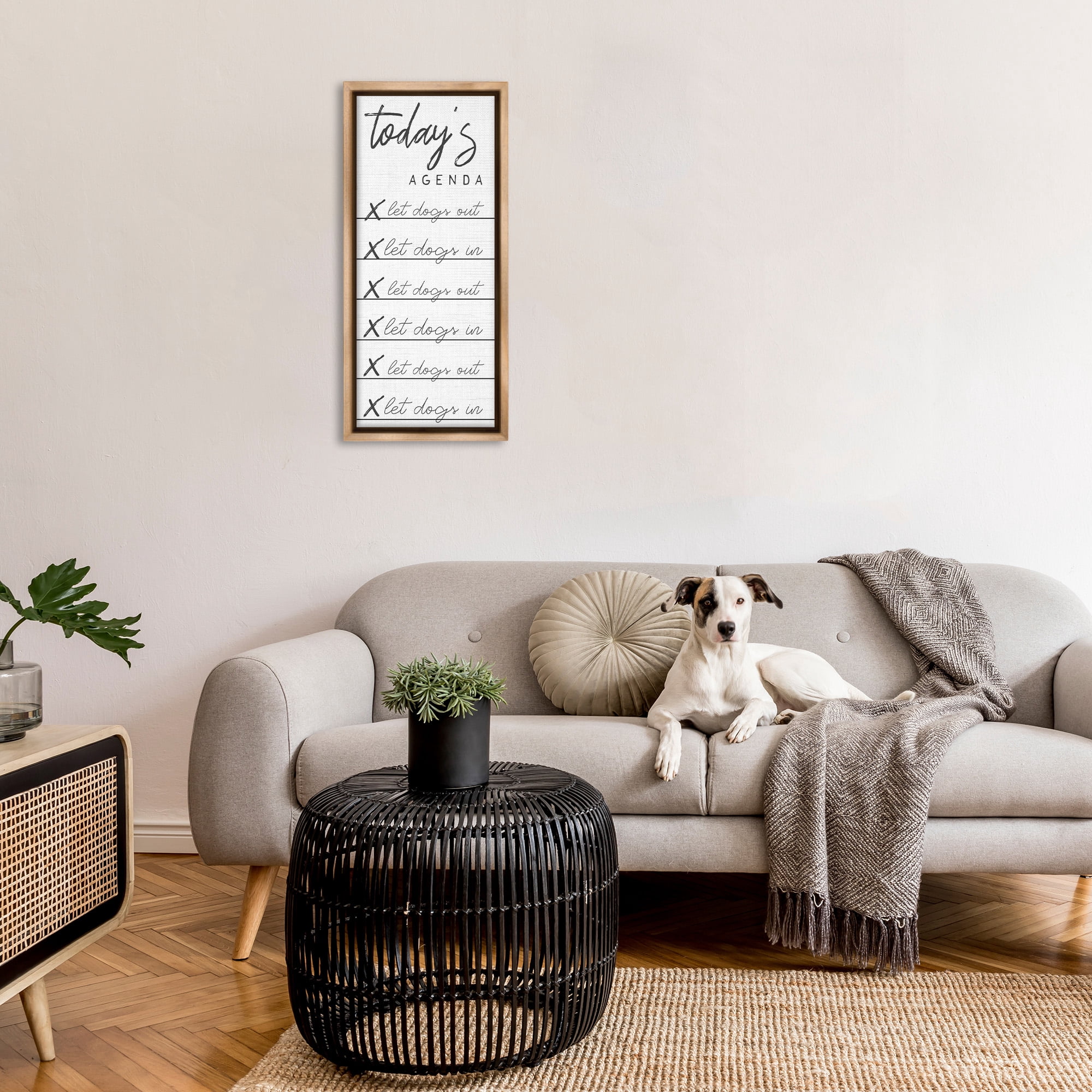 Stupell Industries Today's Agenda Funny Dog Checklist Typography Painting Brown Floater Framed Canvas Art Print Wall Art, 15 x 31