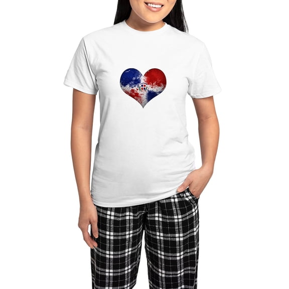 CafePress - Dominican Heart Women's Light Pajamas - Women's Short Sleeve Print T-Shirt and Pants Light Cotton Pajama Set