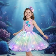 Jurebecia Princess Tutu Dress Girls Halloween Costume Color Led Light up for Halloween Birthday Party Kids 6,4-5Years