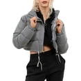 thumbnail image 3 of Liacowi Women Juniors Quilted Puffer Crop Coat Winter Lightweight Long Sleeve Warm Outerwear Stand Collar Padded Jacket, 3 of 6