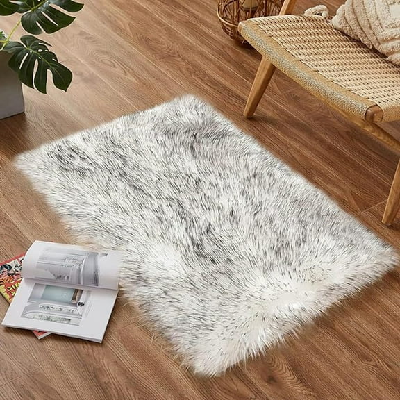 Soft Plush Area Rugs 20 x 32in Gray White Shaggy Fluffy Rugs Modern Floor Mat Small Carpet for Bedroom Living Room Nursery Decor