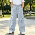 thumbnail image 2 of Gubotare Girls School Pants Cargo Pants for Girls Wide Leg Parachute Pants Trousers Lightweight Kids Joggers 5T 6T (Light Blue,5-6 Years), 2 of 4