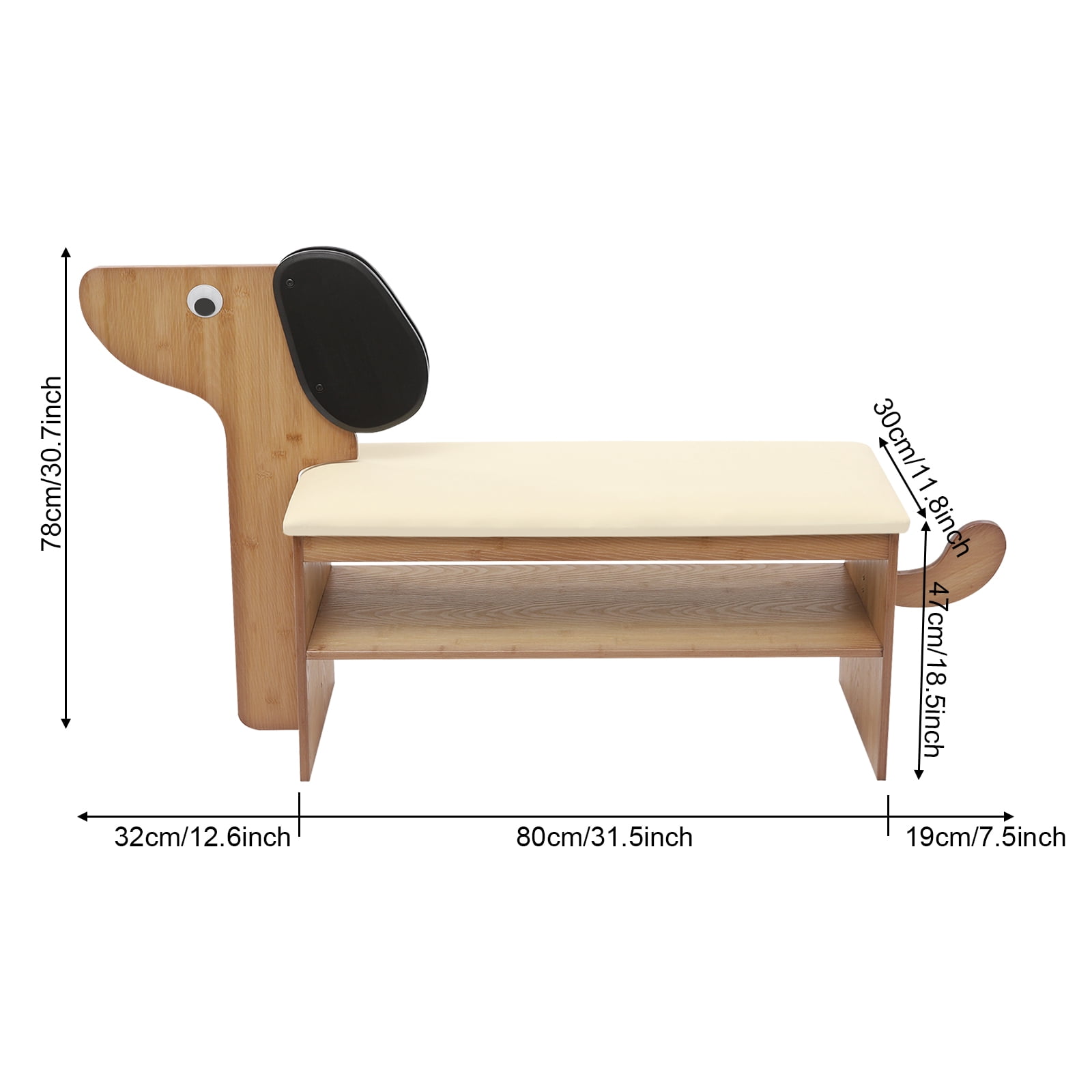Cute Dog Shoes Rack Bench for Entryway, Shoe Rack Bench with Cushion（Beige）