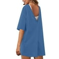 thumbnail image 3 of YFELWZ Womens Plus Size Jumpsuits V Neck Casual Short Sleeve Romper Tee Rompers Athletic Workout Reversible Overalls With Pockets Blue S, 3 of 5