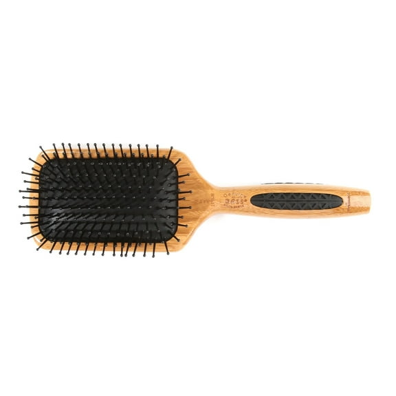 Bass Brushes Large Square Paddle Brush Cushion Nylon Bristle Dark Bamboo Handle 1 Brush