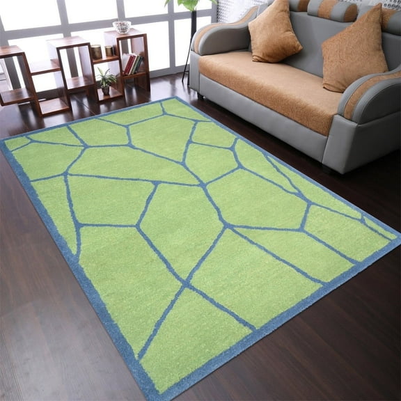 Rugsotic Carpets Hand Tufted Wool Eco-Friendly Area Rugs - 3'x5', Rectangle, Green Blue, Modern Contemporary Design, High Pile Handmade Anti Skid Rugs for Living Room, Bed Room (K00692)