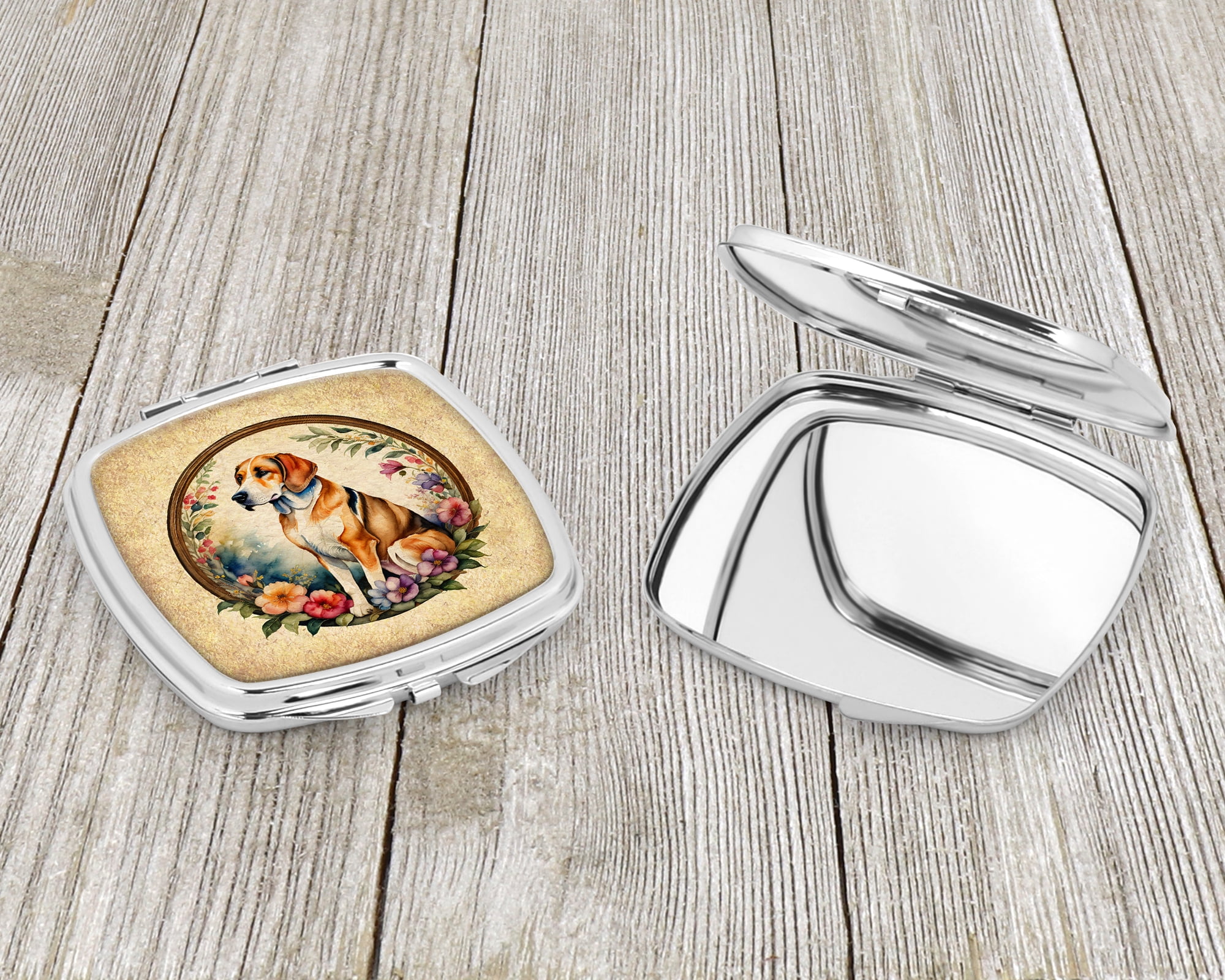 American Foxhound and Flowers Compact Mirror 2.75 in x 3 in