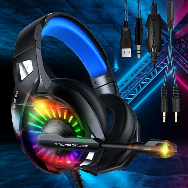 Stereo Gaming Headset For Ps4 Pc Xbox One Controller Noise Cancelling Over Ear Headphones With Mic Led Light Bass Surround Soft Memory Earmuffs For Laptop Mac Nintendo Switch Games Walmart Com