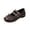 Brown, variant on Womens PU Studded Bow Double Buckle Strap Round Toe Mary Jane Flat Shoes