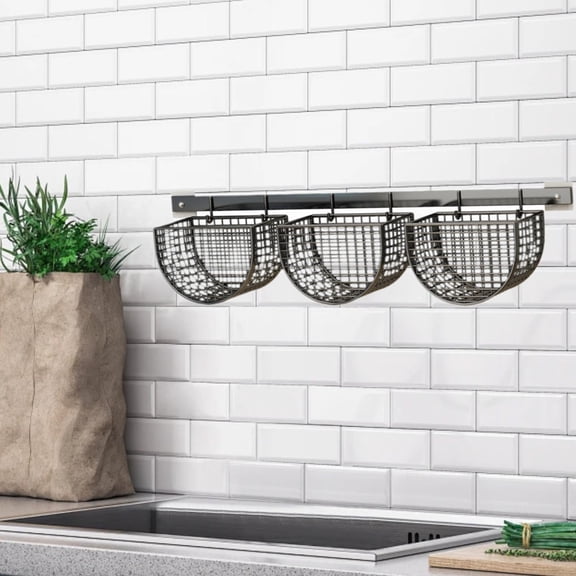 COM1950s Hanging Wall Basket, Potato Onion Garlic Storage Organizer, Breathable Metal Wall Mounted Wire Produce Basket, Space-Saving Kitchen Storage Bin