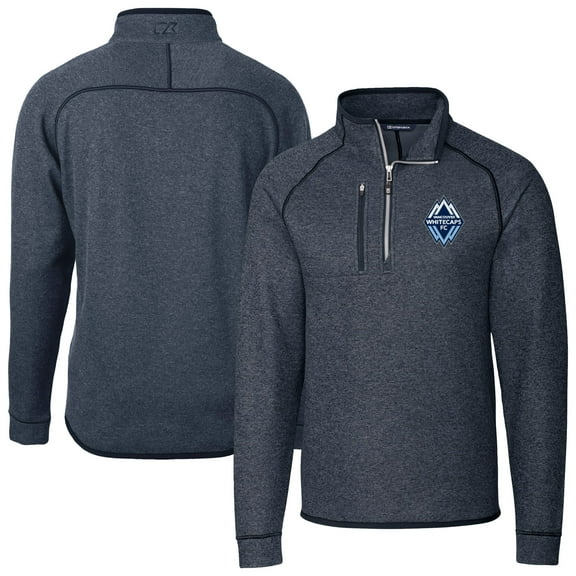 Men's-Cutter & Buck  Heather Navy Vancouver Whitecaps FC Big & Tall Mainsail Sweater-Knit Half-Zip Raglan Jacket
