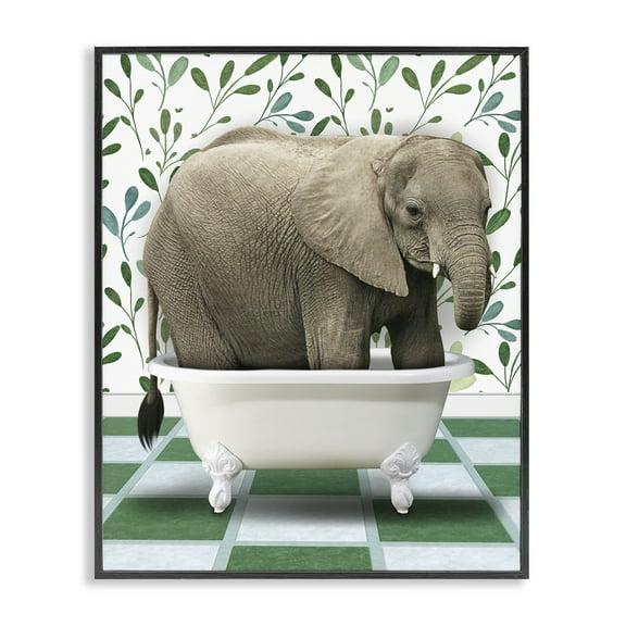 Stupell Industries Bathing Elephant on Green Bath & Laundry Painting Black Framed Art Print Wall Art, 11 x 14