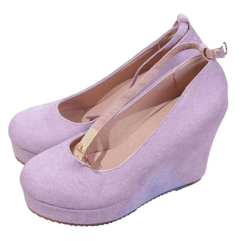purple dress wedges Loafers for Women Round Toe Leather Platform Wedges Casual Slip on Business Work Dress Shoes Ladies Comfy Walking Shoes Yellow Size 6.5