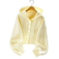 thumbnail image 2 of TGSLY Women's Drawstring Hooded Sweater Soft Button Down Puff Long Sleeve Cardigan Loose Dressy Casual Solid Color Fall Cropped Coat XL, 2 of 6