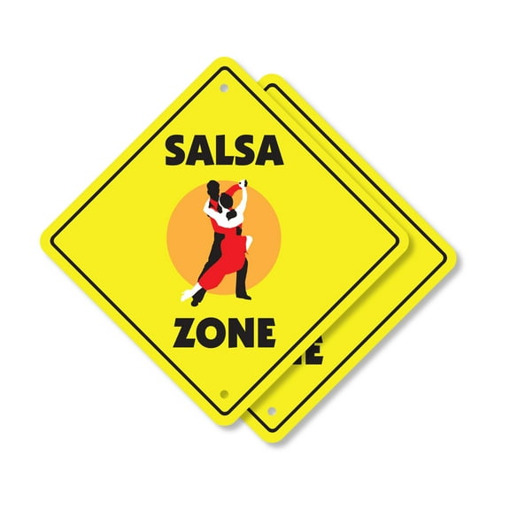 Salsa (2 Pack) Plastic Crossing Sign - 10 Inch X 10 Inch Xing Sign Gift Dance Music Latin Food Party Fun Festive Decor Culture Performance Spicy