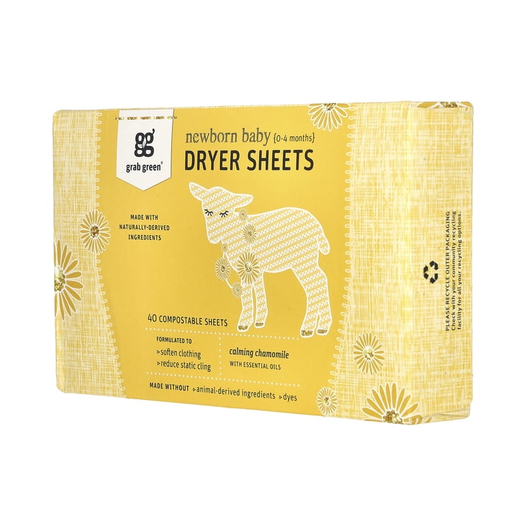 Grab Green Newborn Baby Dryer Sheets, 0-4 Months, 40 Compostable