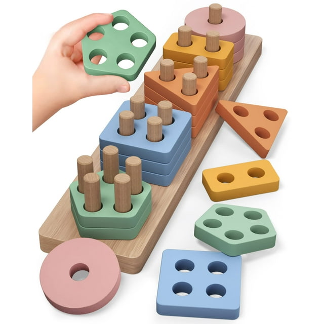 Juguetes Montessori PEBIRA de Madera para Clasificar y Apilar 1-2 Años