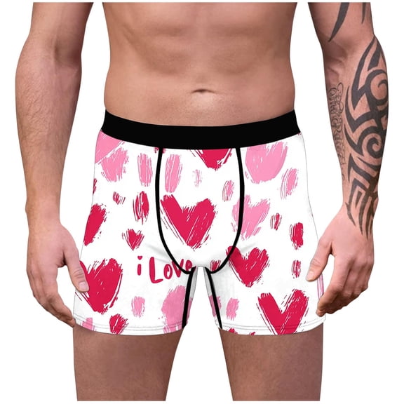 Vetsdori Mens Valentine's Day Underwear Heart Print Cozy Holiday Trunks Gift for Husband Trendy Elastic Waist Boxer Briefs for Men Boxers