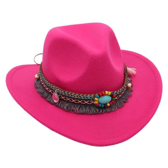 WNVMWI Kids Cowboy Hat Toddler Western Style Felt Hats with Boho Decorative Boys and Girls Stylish Headwear Hot Pink 3-8 Years