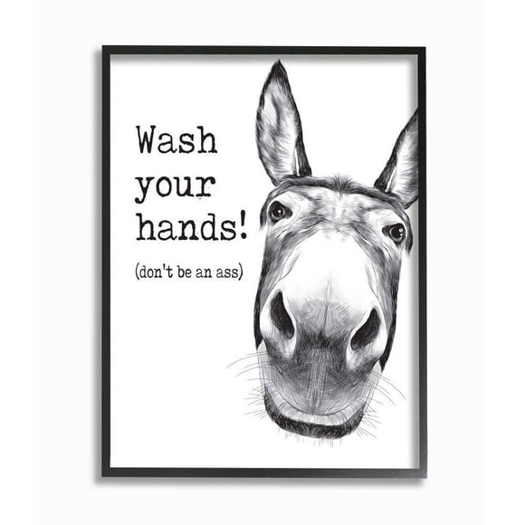 Stupell Industries Wash Your Hands Donkey Quote Bathroom Animal Humor, Designed by Lettered and Lined Wall Art, 24x30
