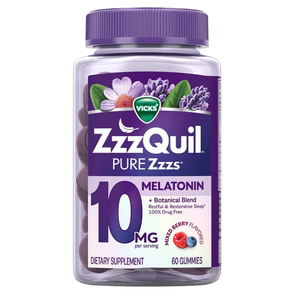 ZzzQuil Pure Zzzs Advanced Melatonin Gummies, Melatonin 10mg, Sleep Aid, Berry Flavored, 60 Gummies