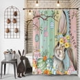 thumbnail image 3 of Shower Curtain, Easter Rabbit Eggs Waterproof Shower Curtain Set with Hooks for Bathroom Showers,Stalls and Bathtubs,72x72In Spring Flower Leaf Wood Plank, 3 of 9