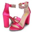 thumbnail image 4 of FSJ Women Graceful Embellished Crystal Ankle Strap Sandals Open Toe Zipper Back Chunky High Heels Party Date Dressy Shoes Size 4 Hot Pink, 4 of 5