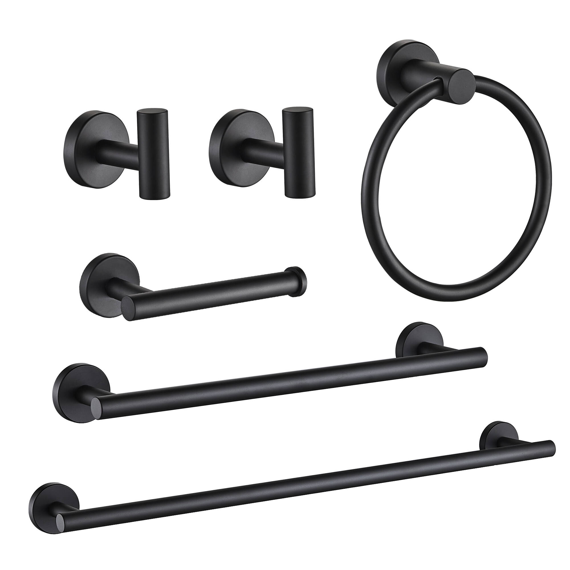Bathroom Hardware Set 6Pieces Towel Bar, Towel Ring, Robe Hook, Toilet