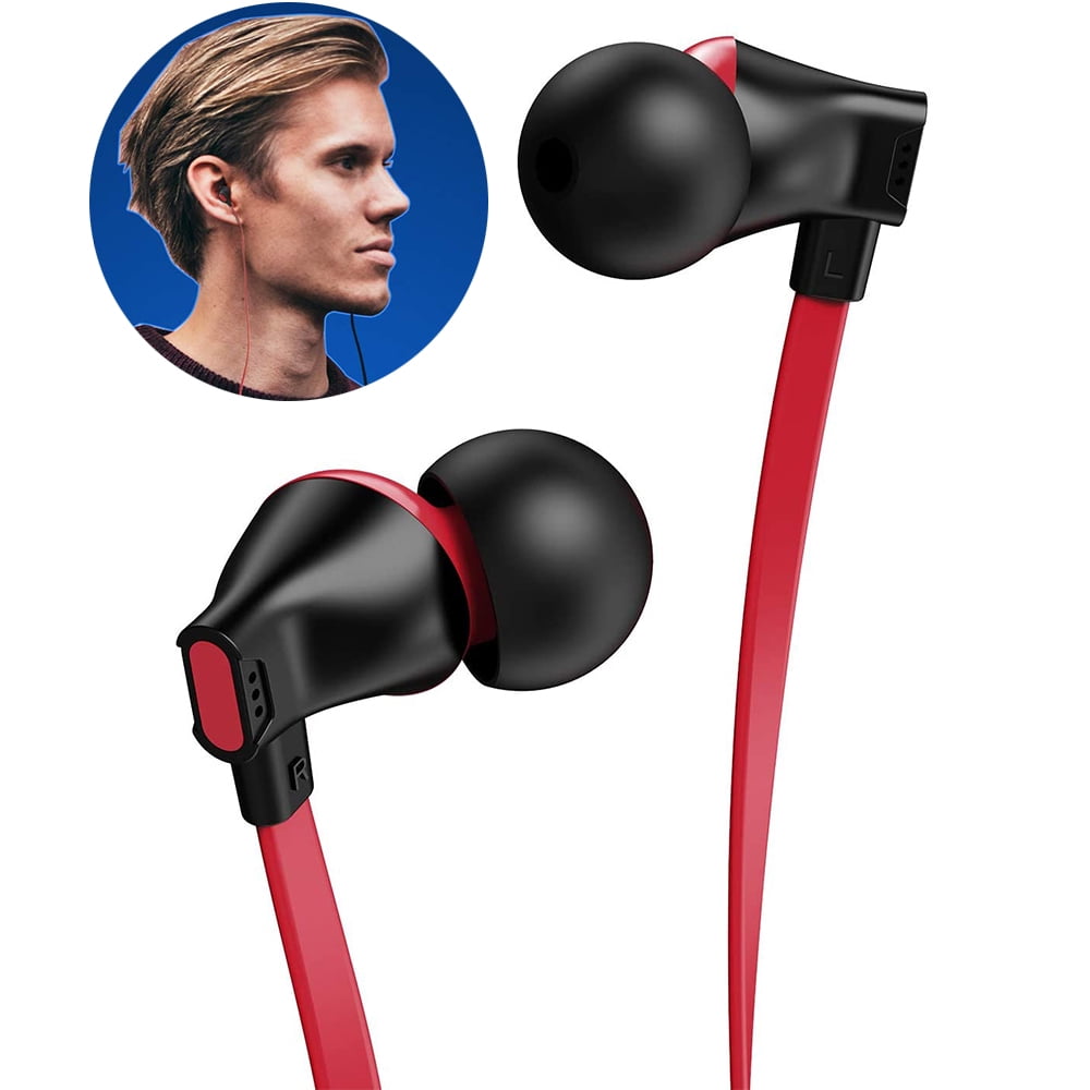VOGEK In-Ear Earbud Headphones with Mic, Black & Red