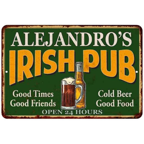 ALEJANDRO'S Irish Pub Beer Metal Sign Bar Decor 8x12 108120013308