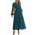 thumbnail image 2 of Women's Maxi Dress Long Sleeve V-Neck with Pockets, Casual Elastic Waist Lightweight Wedding Guest Dress for Fall Peacock Green M, 2 of 10